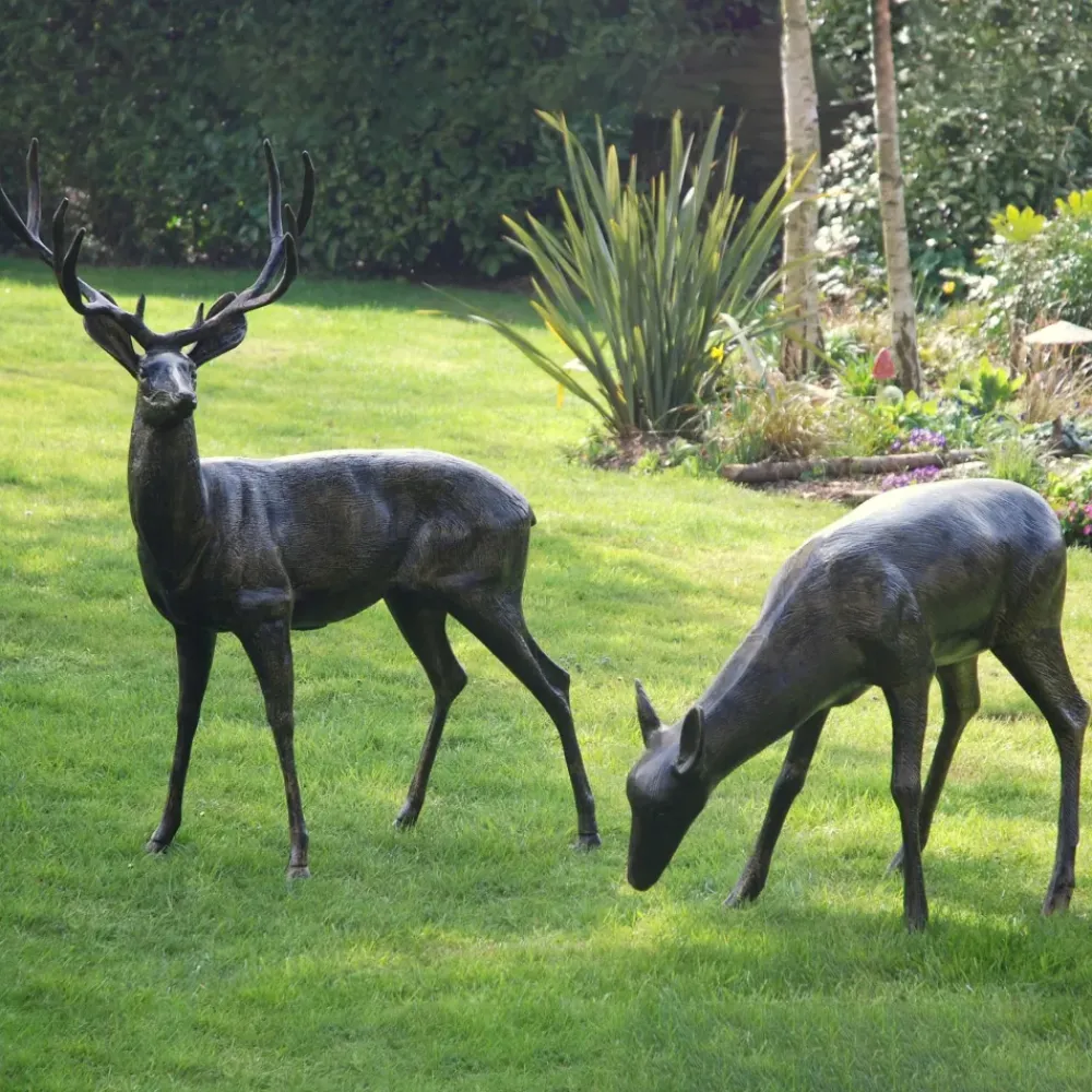 Stags & Deers^Statues & Sculptures Wild Stag & Doe Life-Size Bronze Garden Statues