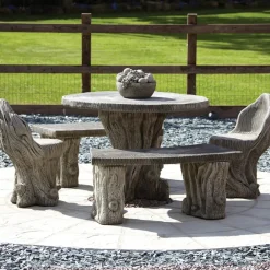 Stone Benches^Statues & Sculptures Woodlands Stone Benches & Table Patio Garden Furniture Set